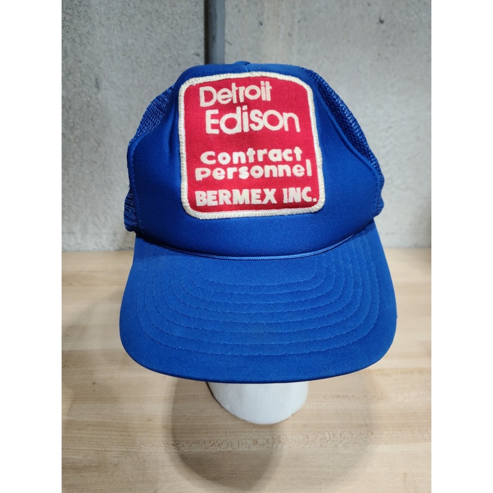 Detroit Edison Hat Contract Personnel Bermex Inc Blue Trucker Mesh Snapback VTG